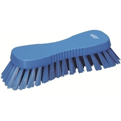 Vikan 3889, Vikan Hand Scrub Brush- Flared, Stiff This multi-purpose brush has angled bristles to enable a cleaner to scrub tables, chopping boards, buckets, large scaled bowls and equipment