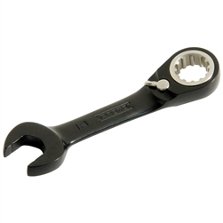 Proto JSCVM11S, Proto - Black Chrome Combination Stubby Reversible Ratcheting Wrench 11 mm - Spline